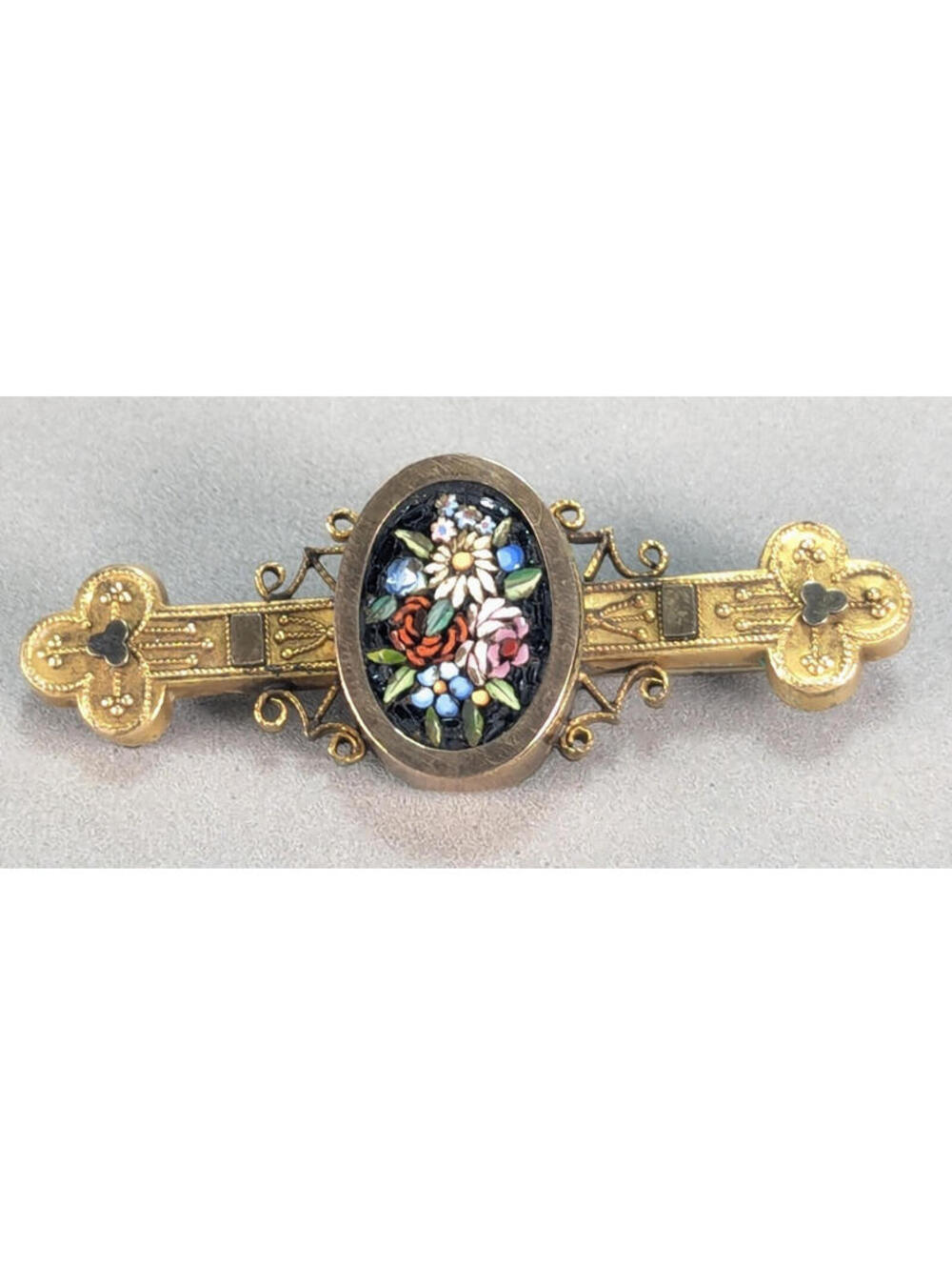 Antique Victorian Italian MicroMosaic Bar Brooch Grand Tour Etruscan Fine Smalti